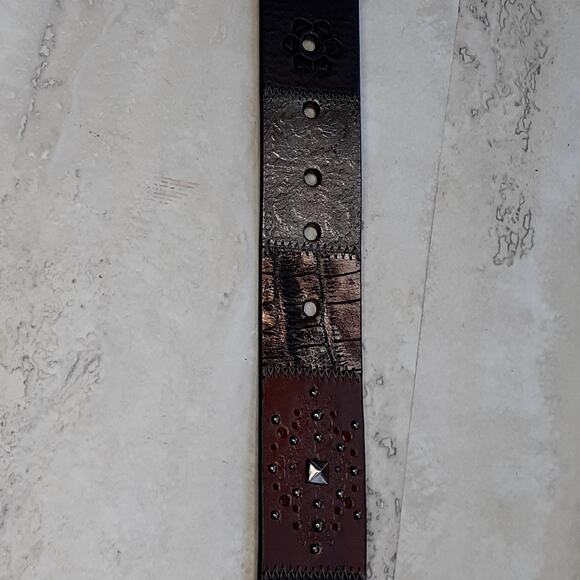 Fossil Leather Belt Solid Brass Buckle With Studs Size Large Shades of Brown - Picture 6 of 8